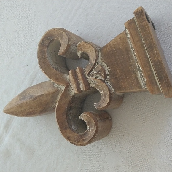 Carved wood fleur-de-lis sculpture shabby Chic bookshelf decor french paris - Picture 2 of 5